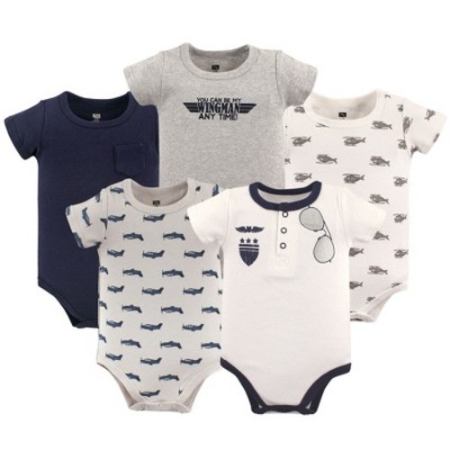 Hudson Baby Infant Boy Cotton Bodysuits 5pk, Wingman, 6-9 Months