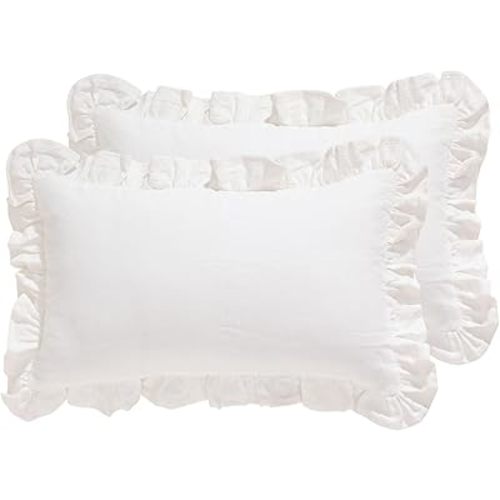 patdrea Shabby Chic White Decorative Throw Pillow Covers 12"x20" Set of 2,Farmhouse Linen Pillow Covers with Ruffles,Rectangle Sturdy Throw Pillow Case for Couch Sofa Bed Living Room