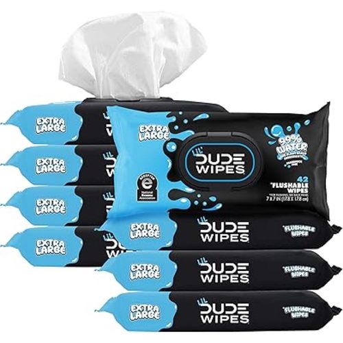 DUDE Wipes LiL' DUDE Flushable Water Wipes for Toddlers - Potty Training Toilet Safe (unlike nonflushable baby wipes) - 99% Water, Hypoallergenic for Sensitive Skin - Unscented, 8 Pack (336 Count)