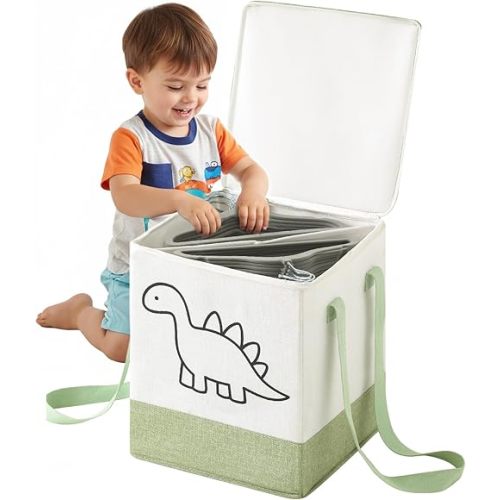 Qozary Kids Hanger Organizer Bag - Rigid Baby Hanger Storage Containers with Lid for Dustproof, Organizers and Storage Box for Closet Laundry Room, Foldable Bin with Carry Handle for Space Saver