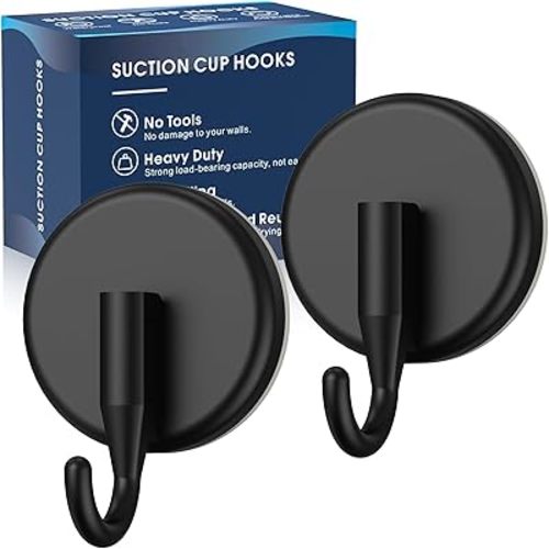 Suction Cup Hooks for Shower, Shower Hooks for Inside Shower,Mounting on Glass Doors,Tile, Mirrors, Metals,Hooks for Hanging Towels, Robe, Loofah, Jackets-Black(2 Pack)