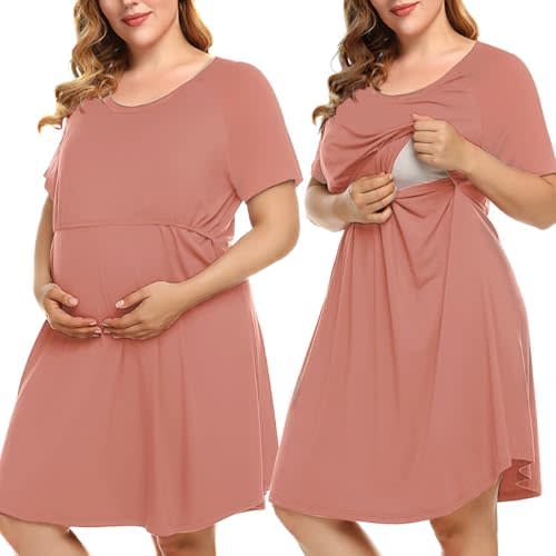 MONNURO Women's Plus Size Labor and Delivery Gown Nursing Nightgown Maternity Sleepwear Dress for Breastfeeding
