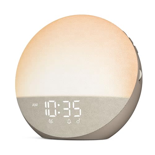 Odokee Sunrise Alarm Clock White Noise Machine: Natural Wake Up Light | Dimmable Clock with Bluetooth Speaker for Bedroom - 25 Sleep Sounds for Baby Adults Kids Cocoa