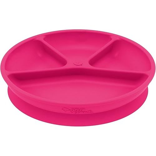 green sprouts Learning Plate | Helps toddler develop independent eating skills | Heat-resistant silicone, Suction cup base with easy-release tab, 4 sections marked to measure portions, Dishwasher safe , Pink