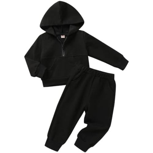 Happy Town Baby Clothes for Girls Boys Solid Color Half-Zip Sweatshirt and Sweatpants Outfits Set Fall Toddler Sweatsuit