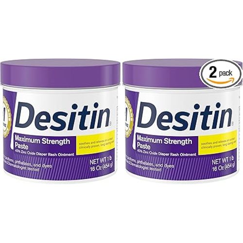 Desitin Maximum Strength Diaper Rash Cream, 40% Zinc Oxide | Treatment & Prevention | Hypoallergenic | Paraben-Free | 16 oz Pack of 2