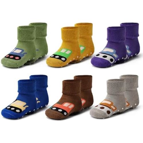 Baby Boys Winter Warm Socks Baby Non Slip Socks with Grips for Baby Girls Full Terry Christmas Socks 6 Pack