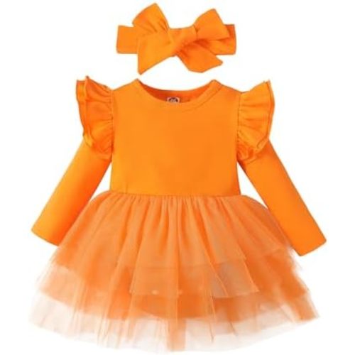 Baby Girl Clothes Infant Ruffle Sleeve Romper Dress Newborn Solid Tutu Skirt Sets Jumpsuit Headband Outfit