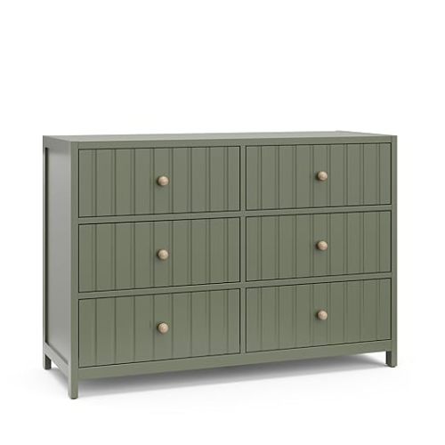Graco Teddi 6 Drawer Double Dresser (Olive) – GREENGUARD Gold Certified, Interlocking Drawer System, Pre-Installed Drawer Tracks, Includes Two Sets of Knobs for Personalization