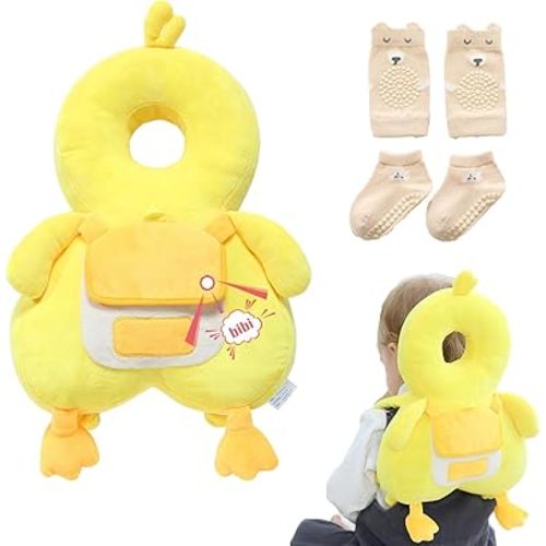 Baby Head Protector Backpack with Knee Pads | Adjustable Safety Pillow for Crawling & Walking Toddlers 6-36 Months, Breathable Infant Travel Essentials (Duck-A)