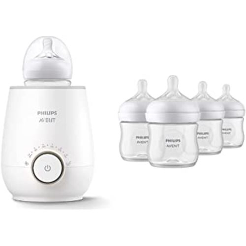Philips Avent Baby Bottle Warming Bundle with Natural Baby Bottles with Natural Response Nipples, 4 Ounce, 4 Pack + Fast Baby Bottle Warmer