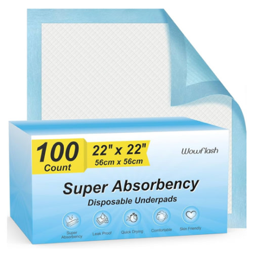 100 Count 22” x 22” Super Absorbency Disposable Underpads, Leakproof Quick Drying Disposable Pads for Baby, Puppy and Adults, Puppy Pads, Cat Pee Pads for Dogs, Potty Puppy Training Pads
