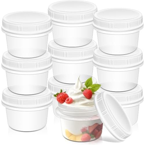 10 Pack 8oz Reusable Small Plastic Containers with Screw Lids, Small Food Storage Freezer Containers, Deli Containers Stackable Food Storage Jars, Sauce Condiment Jars Lunch Box Accessories