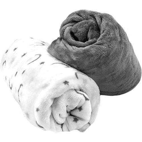 Cozy Fleece Soft and Warm Microplush Fitted Crib Sheets with Moon and Stars - Grey/White, 28 x 52 Inch