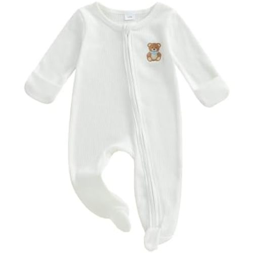 Baby Boy Valentines Outfit Newborn Tractor Heart Onesie Zipper Footie Romper Waffle Jumpsuit Spring Fall Clothes