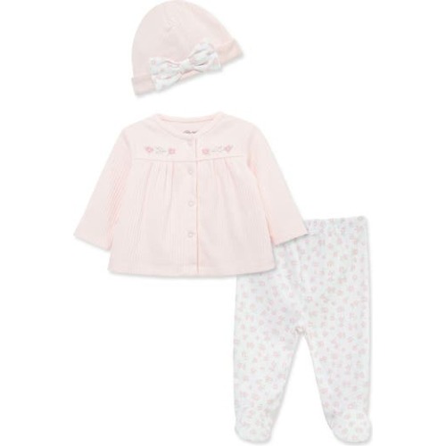 Pretty Floral Organic Cotton Cardigan, Pants & Hat Set
