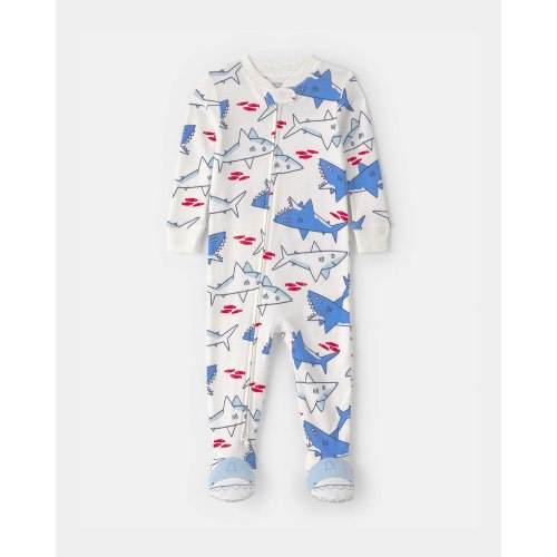 Baby Boy Shark 100% Cotton Snug Fit 1-Piece Pajama - Ivory/Blue | Carter's