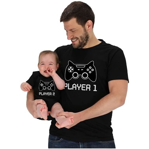 Tstars Player 1 & Player 2 Dad and Baby Matching Outfits | Funny Gamer Shirt Set for Father's Day and New Dads