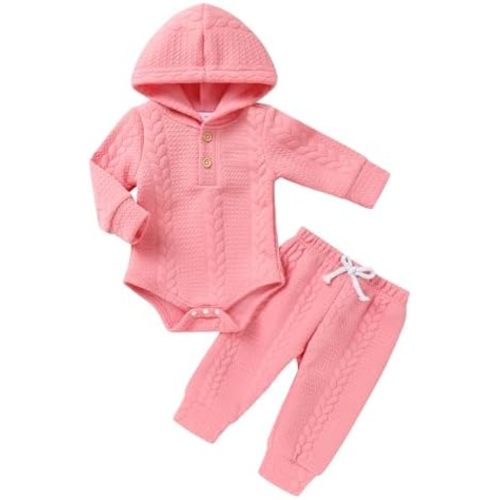 YOUNGER TREE Newborn Baby Boy Girl Clothes Hooded Long Sleeve Romper Pants Set Solid Ribbed Infant Fall Winter Outfits