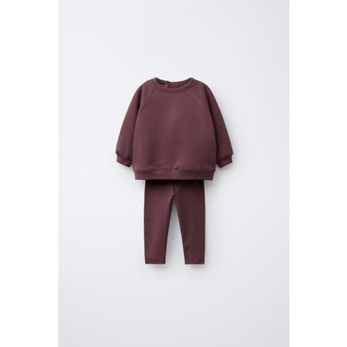 SWEATSHIRT AND PLAIN LEGGING SET - Eggplant | ZARA United States