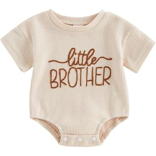 Infant Baby Boy Summer Outfit Short Sleeve Little Brother Lil Bro Bubble Romper Jumpsuits Newborn Waffle Clothes
