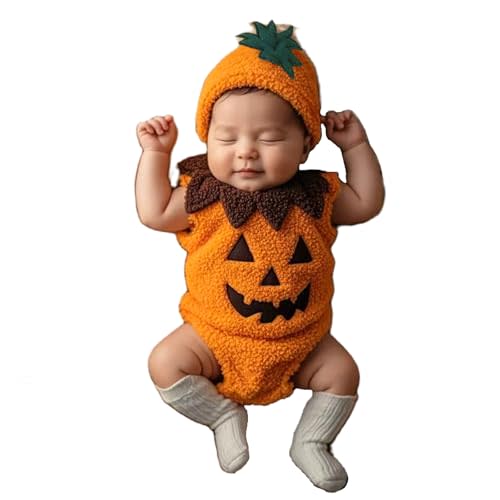 Newborn Baby Boy Girl Halloween Costume Pumpkin Ghost Face Embroidery Romper Hat Infant Halloween Pumpkin Clothes