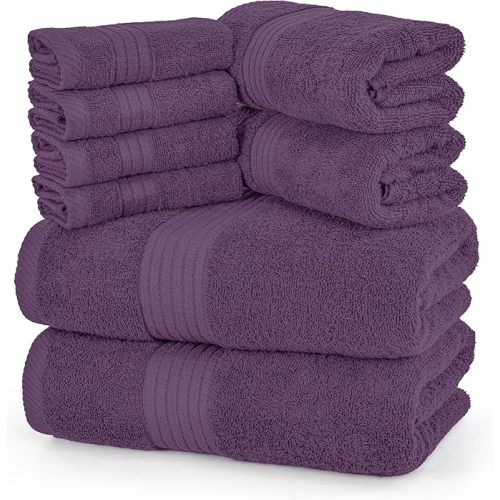 Utopia Towels 8 Piece Premium Towel Set, 2 Bath, 2 Hand, and 4 Washcloths, 100% Ring Spun Cotton, Highly Absorbent Towels for Bathroom, Sports, and Hotel, Plum