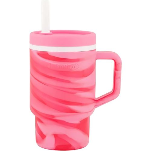 Infantino My 1st Tumbler, 9 Oz. Silicone Sippy Cup with Straw & Handle, Spill-Resistant Baby Cup for On-the-Go, BPA-Free Transition Bottle, Swirl Strawberry