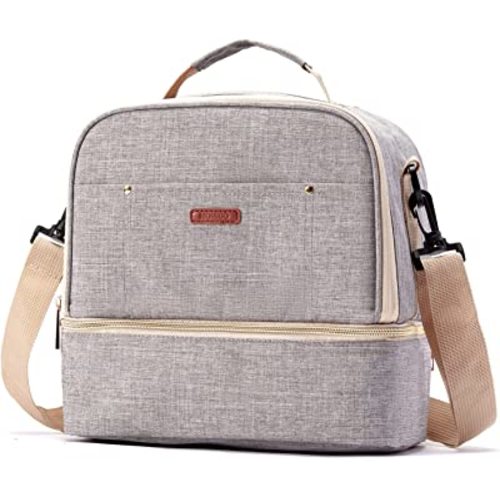 Breast Pump Bag Cooler Compartment Moistureproof Bag Double Layer for Mother Breast Milk Pump Lunch Bag Outdoor Working (Grey)