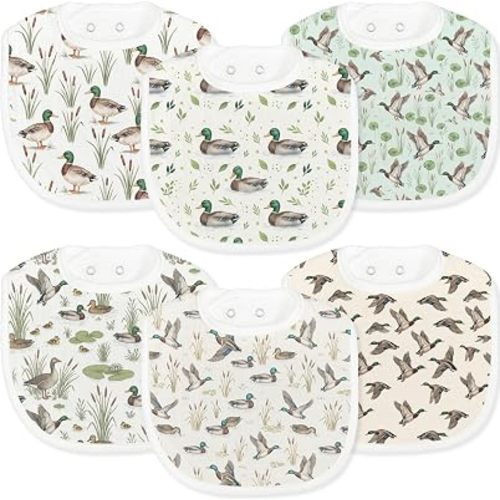 Baby Bibs for Baby Boys Girls 6-Pack Mallard Duck Drool Bibs Soft Absorbent Cotton Infant Feeding Bandana Bibs Teething Drooling Nursery Gifts for Newborn Toddlers Feeding Baby Stuff