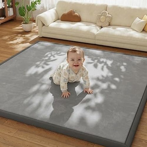 Baby Play Mat for Floor, 1.3'' Thick Memory Foam Tummy Time Mat - Super Soft Coral Velvet Nursery Rug with Non-Slip Backing, Crawling Mat for Toddlers/Infants, Yoga & Tatami Use, 50''x50''