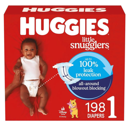 Huggies Little Snugglers Fragrance Free Baby Diapers, Size 1 (8-14 lbs), 198 Count (Select for More)