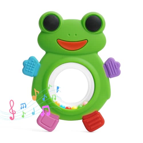 Baby Teething Rings Toys,Over Sized of A Frog Infant Toys Relief Teethers for Babies 3-6-12-18 Months,Sensory Toys Rattle Teether Silicone Teether Relief Chew Soothing,BPA Free