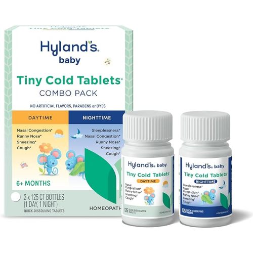 Hyland’s Baby Tiny Cold Tablets, Day and Night Value Pack, Infant and Baby Cold Medicine, Decongestant, Runny Nose and Cough Relief, 250 Quick-Dissolving Tablets