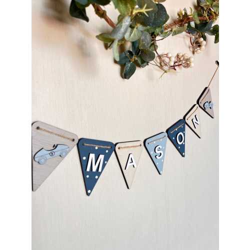 Vintage Car Name Bunting Wooden Nursery Decor boys personalised boy wall garland gift for grandson kid bedroom car theme toddler room decor