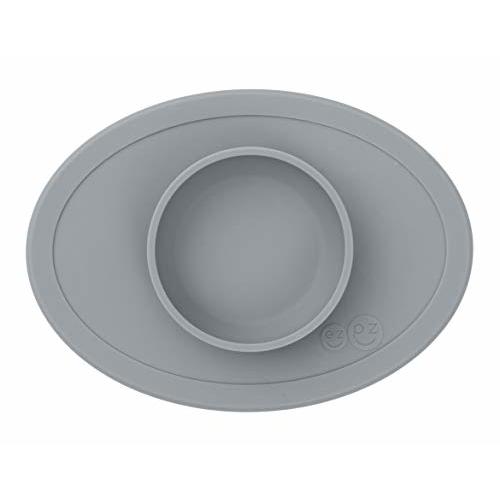 ezpz Tiny Bowl - 100% Silicone Suction Bowl with Built-in Placemat for First Foods + Baby Led Weaning - Fits on All Highchair Trays - 4 Months+ (Grey)