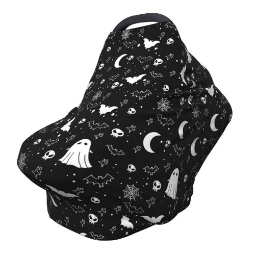 Gothic Halloween Baby Car Seat Covers Goth Baby Stuff Multi-use Carseat Canopy for Boys and Girls Stretchy Infant Carseat Cover Shower Gifts