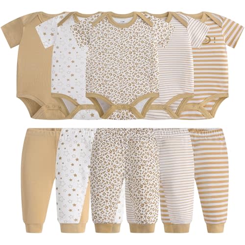 Baby Newborn Layette 10-Piece Sets Cotton Bodysuits Pants Sets for Baby Boys Girls Toddler Unisex Baby Gift Set
