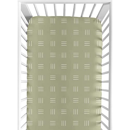 Sweet Jojo Designs Sage Green Boho Mudcloth Boy or Girl Fitted Crib Sheet Baby or Toddler Bed Nursery - White Bohemian Woodland Tribal Southwest Mud Cloth Hatch Gender Neutral Triple Line