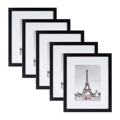 Scholartree 5-in-1 Contemporary Gallery Picture Frame Set, 8 x 10 Tabletop Picture Frames, Black