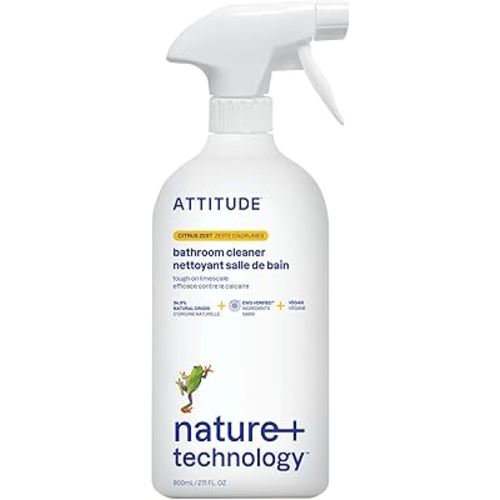 ATTITUDE Bathroom Cleaner Spray, EWG Verified, Plant-Based & Vegan, Safe for Bathroom Surfaces, Tiles, Tubs, Shower Walls, and Grout, Citrus Zest Scent, 27.1 Fl Oz