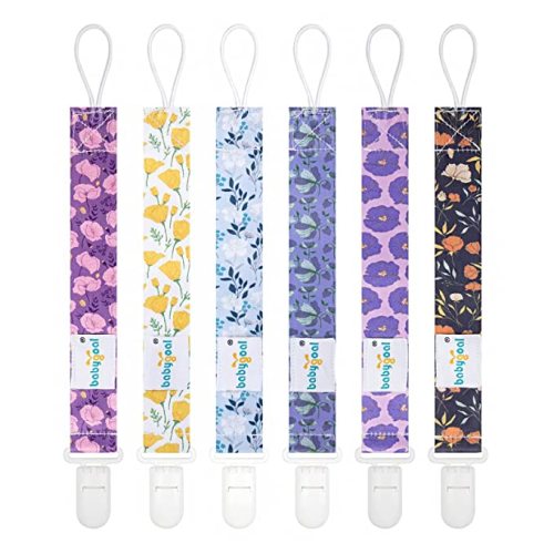 babygoal Floral Pacifier Clips, 6 Pack Binky Paci Holder Leashes Fits for Most Baby Pacifiers and Binkies