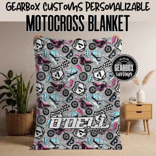 Personalized Pink Girl Dirt Bike Motocross Blanket, Motocross Racing Blanket, Dirt Bike Decor, Boys Bedroom, Racing Blanket