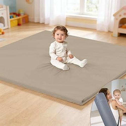HARBOLLE Baby Play Mat 47x47 Inches, Extra Thick 1.2" Foam Floor Mat for Tummy Time & Crawling, Waterproof Non-Slip Faux Leather Playpen Mat for Infants Toddlers, Indoor Outdoor Gym Activity, Brown