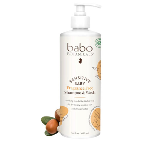 Babo Botanicals Sensitive Baby Fragrance-Free 2-in-1 Shampoo & Wash - Shea Butter, Calendula & Aloe Vera - EWG Verified - Cruelty-Free - Vegan - Pediatrician Tested - For Babies & Kids