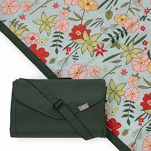 Little Unicorn 5'x10' XL Outdoor Family Picnic & Beach Blanket | Durable & Water-Resistant Fabric | Compact Fold & Easily Wipes Clean | Zipper Pocket (Primrose Patch)