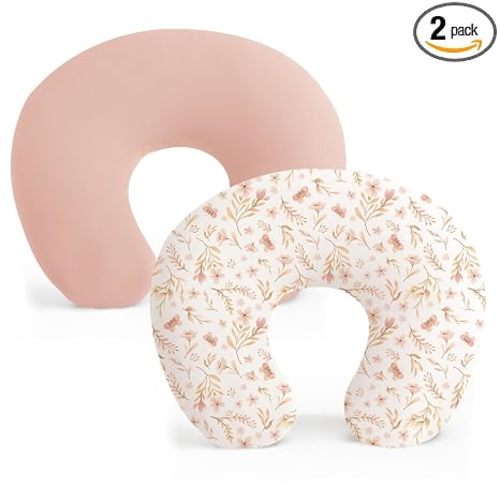 Konssy 2 Pack Nursing Pillow Covers, Soft Stretchy Cover for Breastfeeding | Covers Only, Milk Silk Fabric, Breathable & Machine Washable, Slipcovers for Newborn Baby Boy Girl, (Pink Spring,pink)