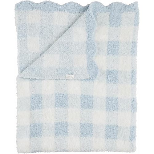 Mud Pie Blue Gingham Chenille Blanket, Soft Baby Blanket for Nursery, Stroller and Shower Gift