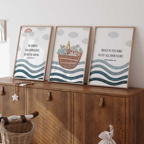 Noah's Ark Nursery Print: Christian Bible Verse Wall Art