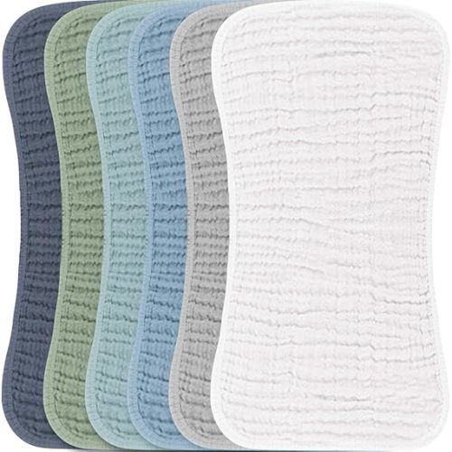 Konssy Muslin Baby Burp Cloths Sets for Unisex- 6 Pack Large 100% Cotton Burping Clothes for Newborn, Baby Girls and Boys